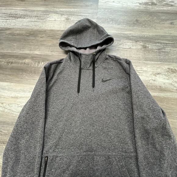 Nike Dri-Fit Black Heather  Gray Mens L Standard Fit Hoodie Mock Neck Sweatshirt - Picture 2 of 9